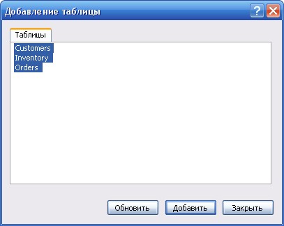 Выбор таблиц для диаграммы