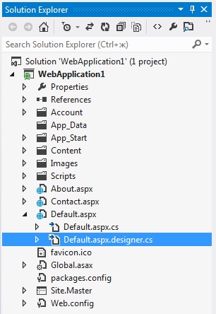 Файл .aspx.designer.cs с объявлениями элементов управления