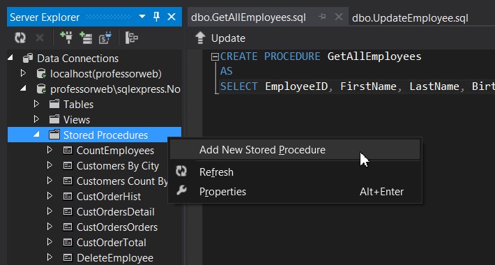 Создание хранимой процедуры SQL Server