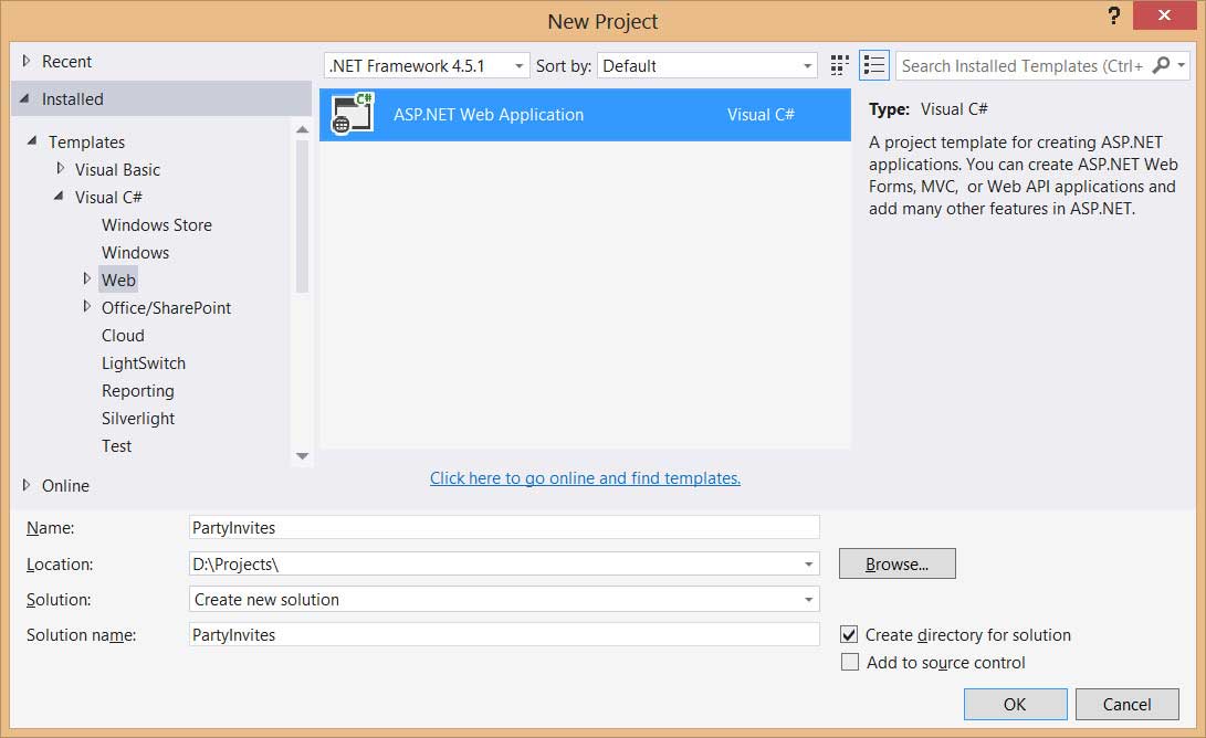 Шаблон проекта ASP.NET Web Application в Visual Studio