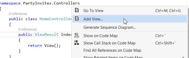 Создание представления в Visual Studio