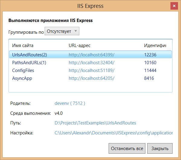 Сведения о конфигурации IIS Express