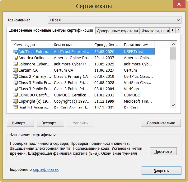 Доверенные сертификаты SSL