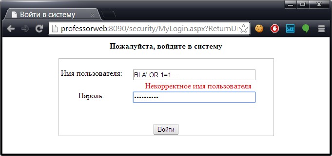 Использование элемента проверки достоверности в форме входа