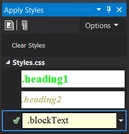 Применение стиля в окне Apply Styles