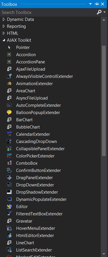 Добавление ASP.NET AJAX Control Toolkit в панель инструментов Toolbox