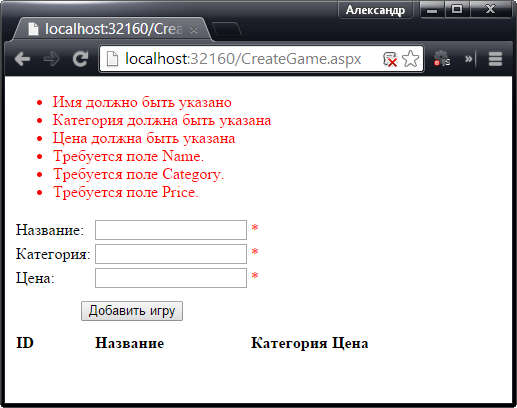 Дублирование ошибок проверки достоверности