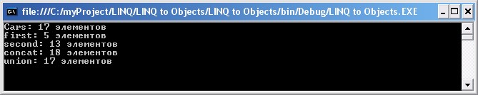 Пример вызова LINQ-операции Union
