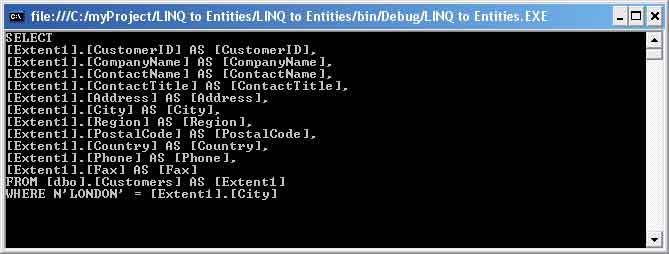 Отображение оператора SQL