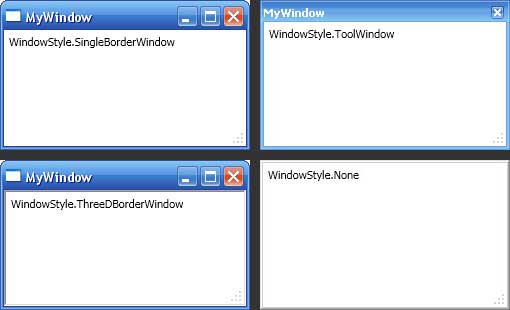 Различные значения WindowStyle