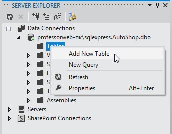 Создание таблицы в базе данных SQL Server