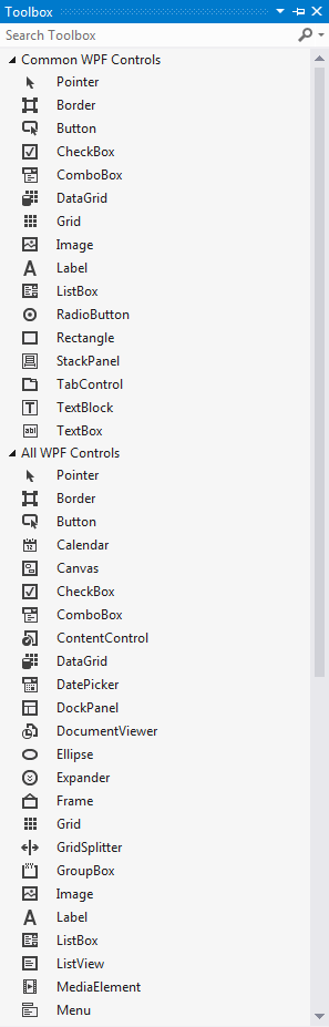 Окно Toolbox