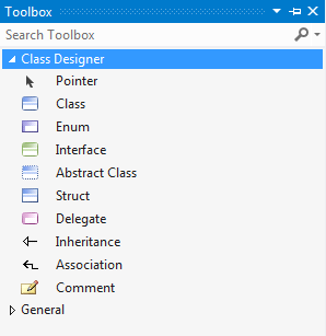 Панель Class Designer Toolbox