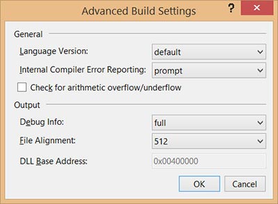 Диалог Advanced Build Settings