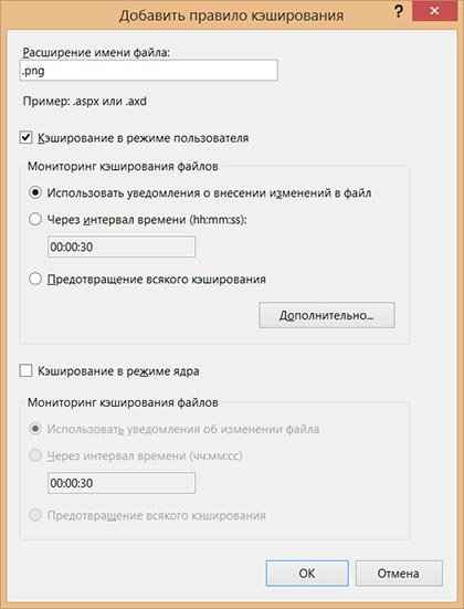 Диалог Add Cache Rule (Добавить правило кеширования)