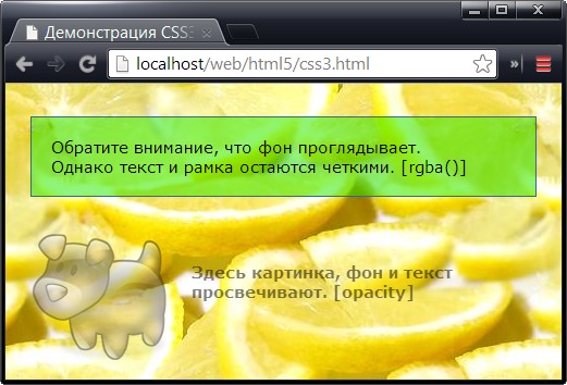 Прозрачность CSS3