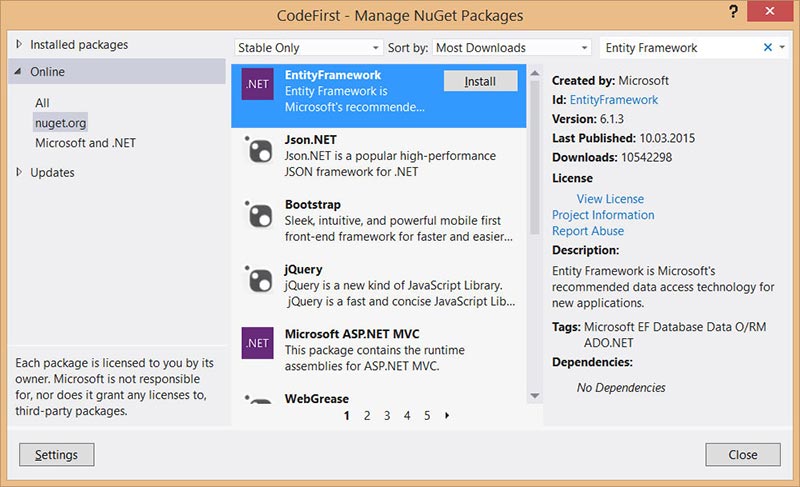 Установка Entity Framework в проект