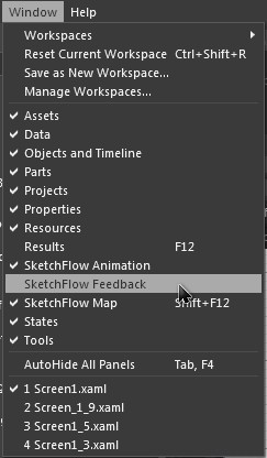 Активация панели SketchFlow Feedback