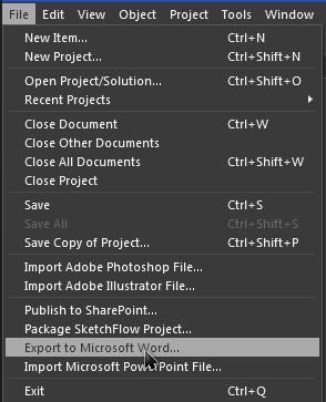 Экспорт прототипа из SketchFlow в Microsoft Word