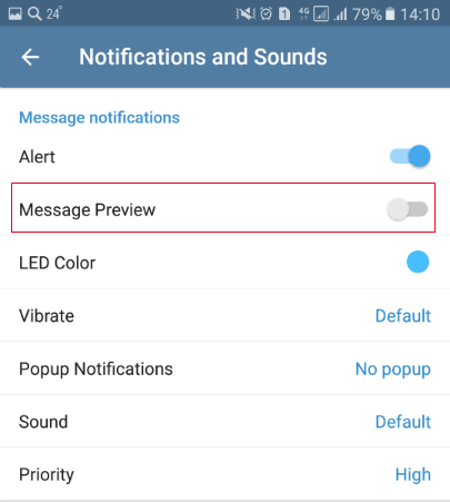 Отключение предварительного просмотра сообщений Telegram
