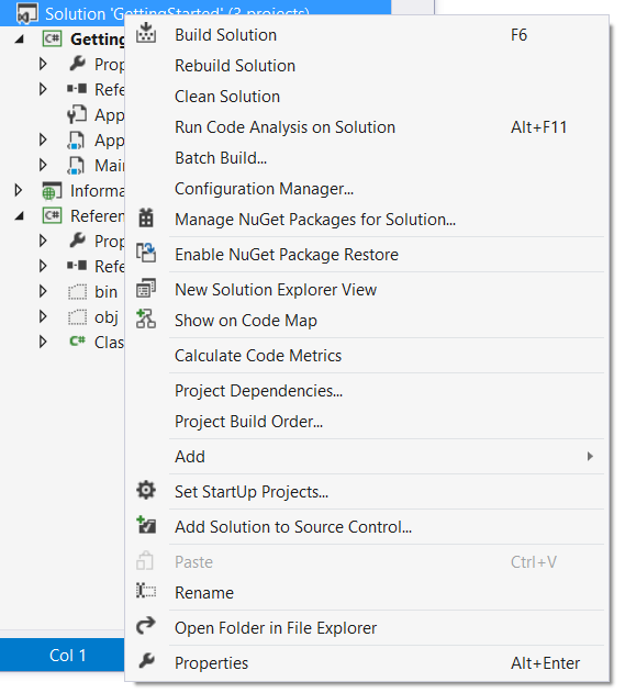 Контекстное меню Solution Explorer для решения