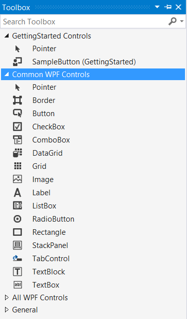 Окно Toolbox в Visual Studio