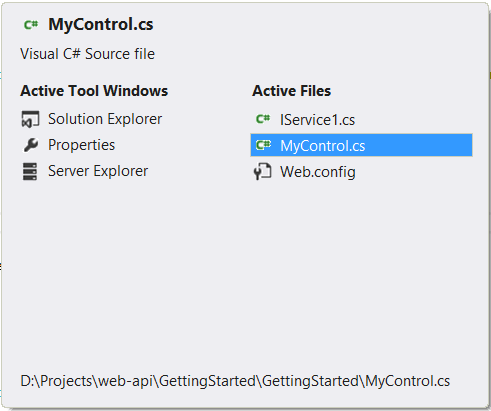 Перемещение между открытыми вкладками в Visual Studio