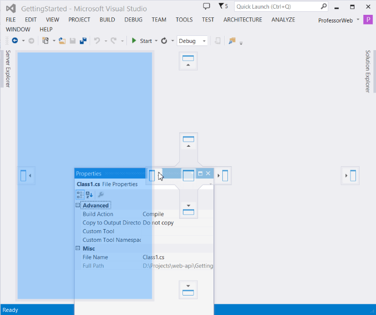 Перемещение панели в Visual Studio