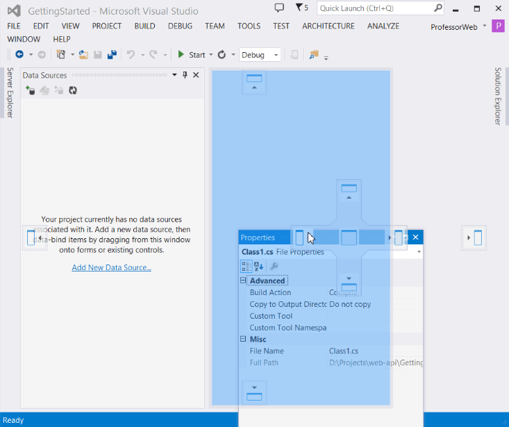 Пример простой компоновки двух панелей в Visual Studio