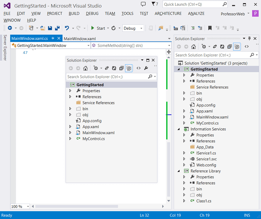 Несколько панелей Solution Explorer в Visual Studio