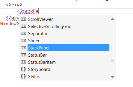 Пример использования IntelliSense для XAML