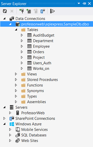 Окно Server Explorer