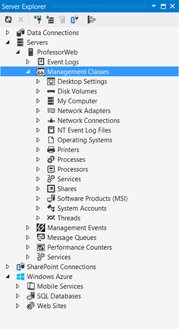 Классы управления в окне Server Explorer