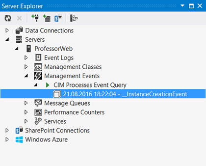 Обработка событий управления через окно Server Explorer