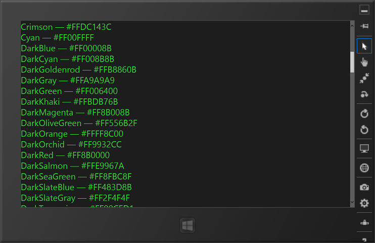 Загрузка списка цветов в элемент ScrollViewer с прокруткой