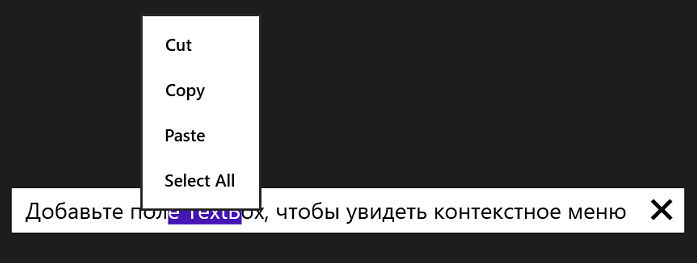 Контекстное меню для элемента TextBox